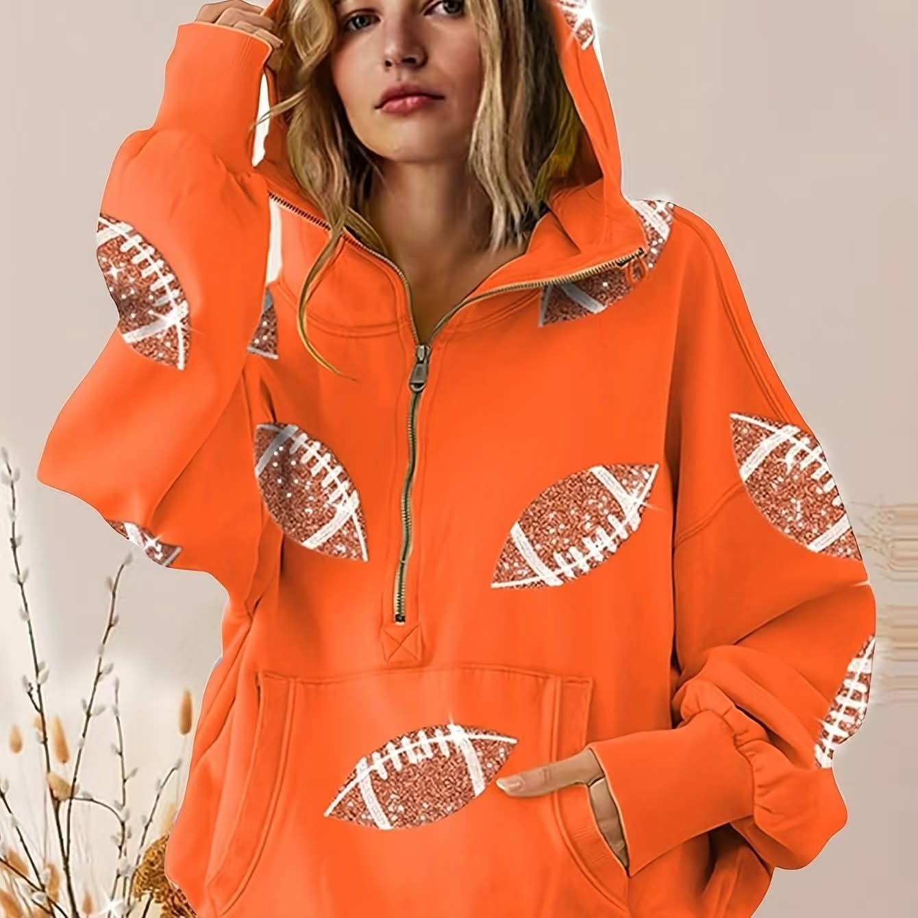 Football Sequin Half Zip Hoodie