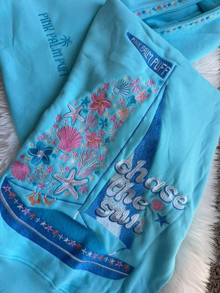 Pink Palm Hoodie - Blue size Adult Small