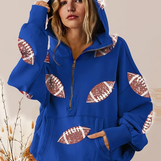 Football Sequin Half Zip Hoodie