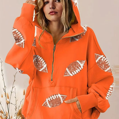 Football Sequin Half Zip Hoodie