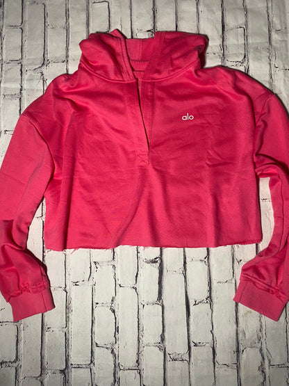 Hot Pink Lightweight Hoodie  - very cropped - size Women Large (fits as a medium)