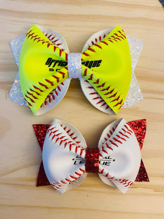 Handmade Softball/Baseball Glitter Bows
