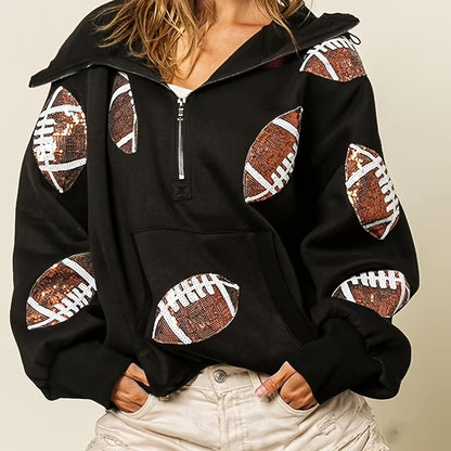 Football Sequin Half Zip Hoodie