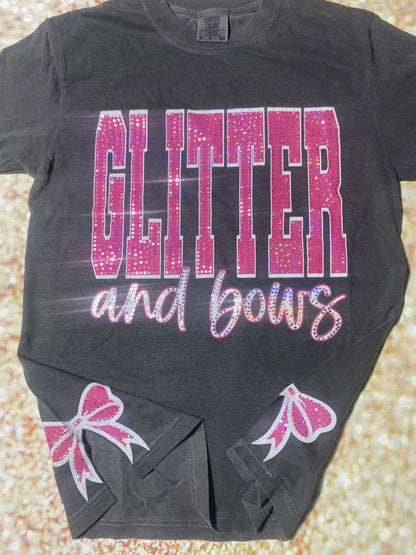 Glitter and Bows Spangle Shirt with side bow detail - Size Adult Small