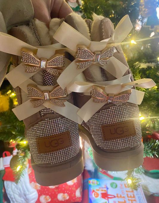 Youth 2Y Boots with Rhinestones & Bows (fits as 12-1Y)