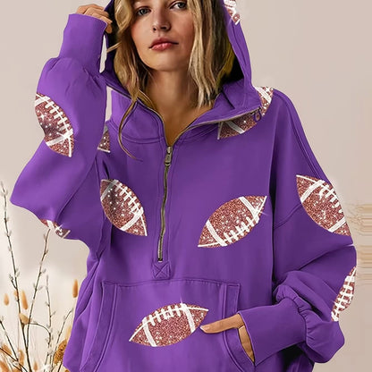 Football Sequin Half Zip Hoodie