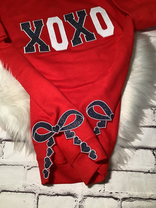 XOXO Embroidered Crewneck with Side Bows
